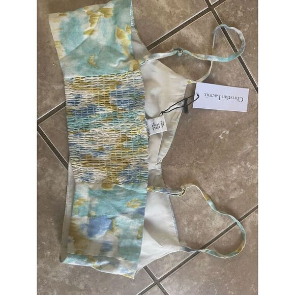 NWT Christian Lacroix M Linen Blend Crop Printed Top Colorful Adjustable Modern - Picture 4 of 6